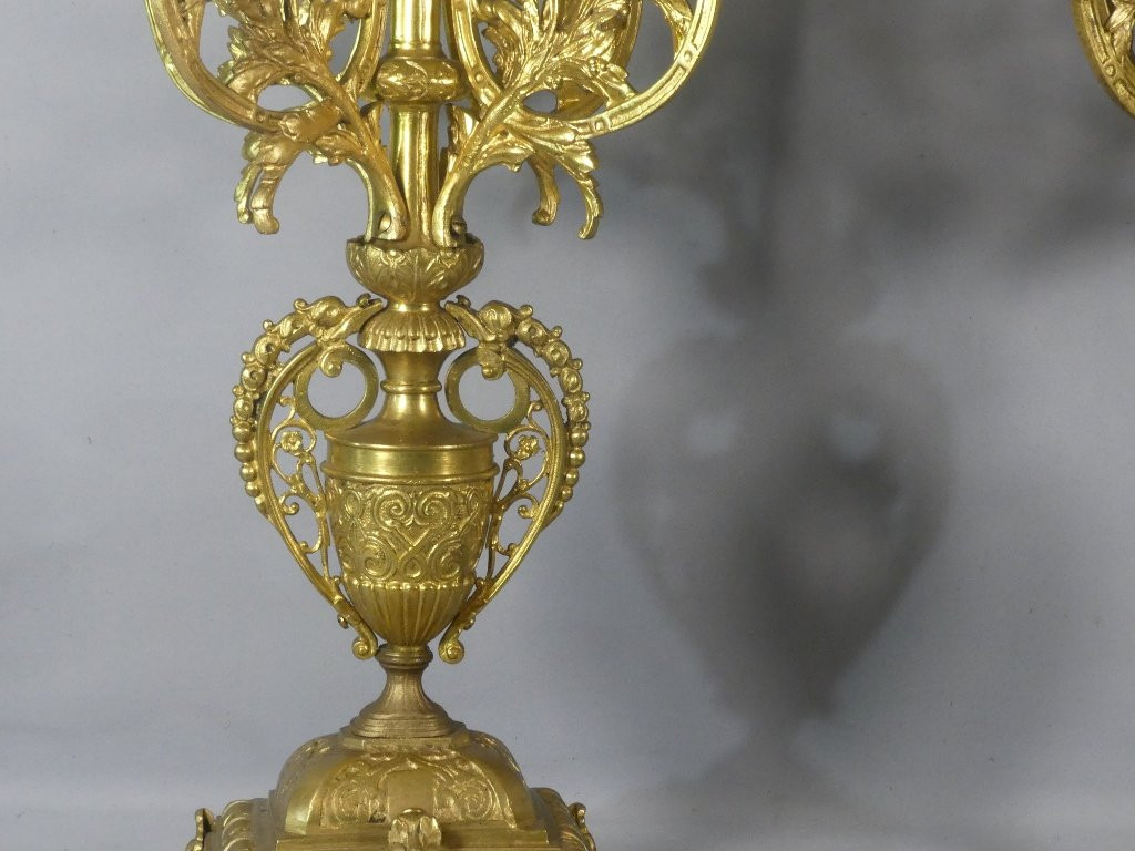 Pair Of Napoleon III Candlesticks In Gilded Bronze, Late 19th Century-photo-3