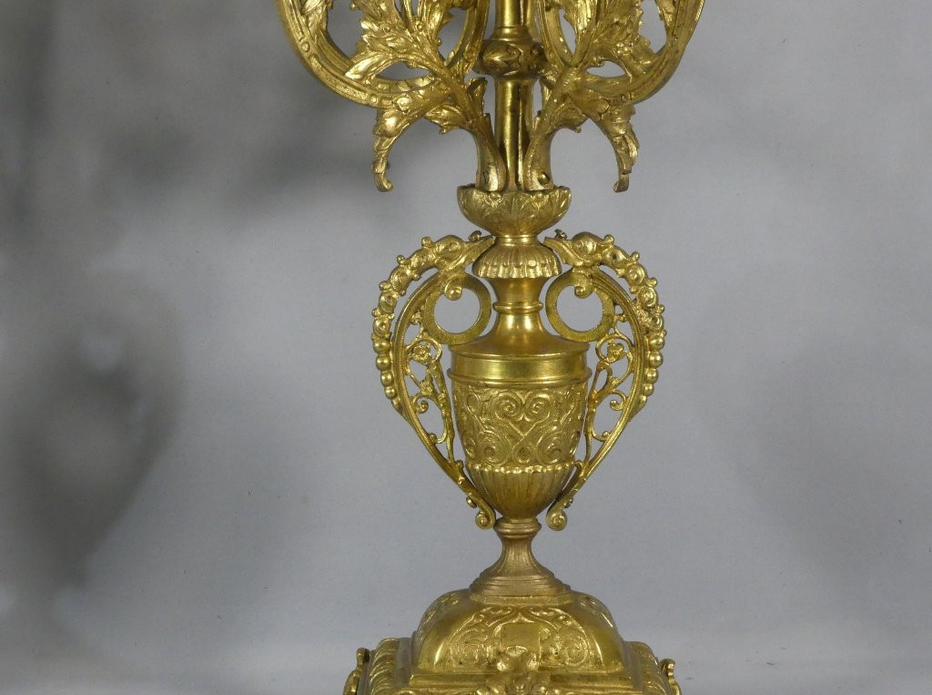 Pair Of Napoleon III Candlesticks In Gilded Bronze, Late 19th Century-photo-1