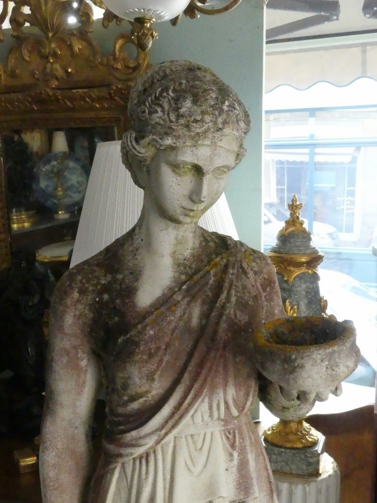 Hebe, Large Garden Sculpture In Cement Stone, Goddess, Early 20th Century-photo-1