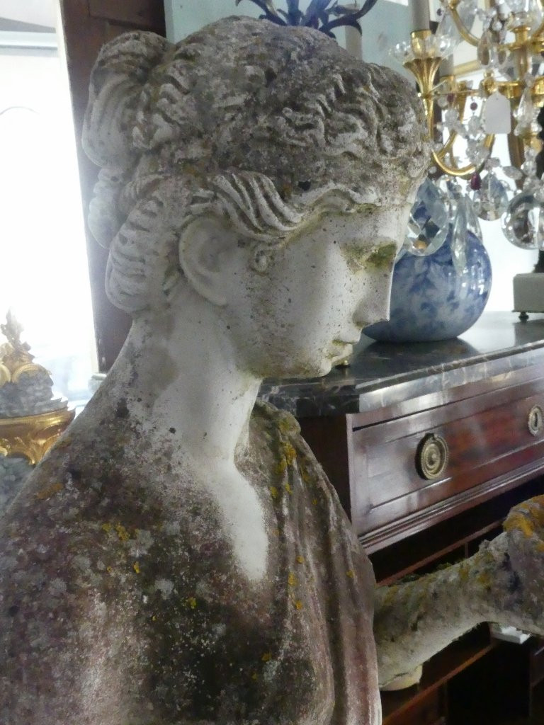 Hebe, Large Garden Sculpture In Cement Stone, Goddess, Early 20th Century-photo-2