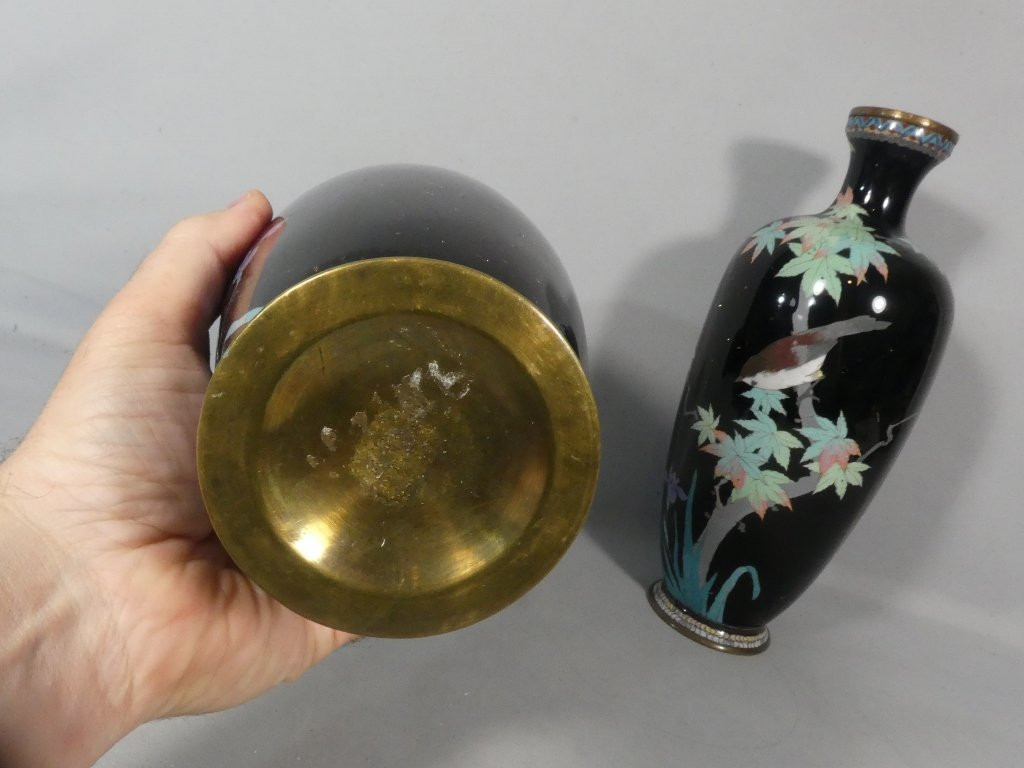 Paire de vases en émail cloisonné aux oiseaux et branchages, Japon, fin XIX ème-photo-6