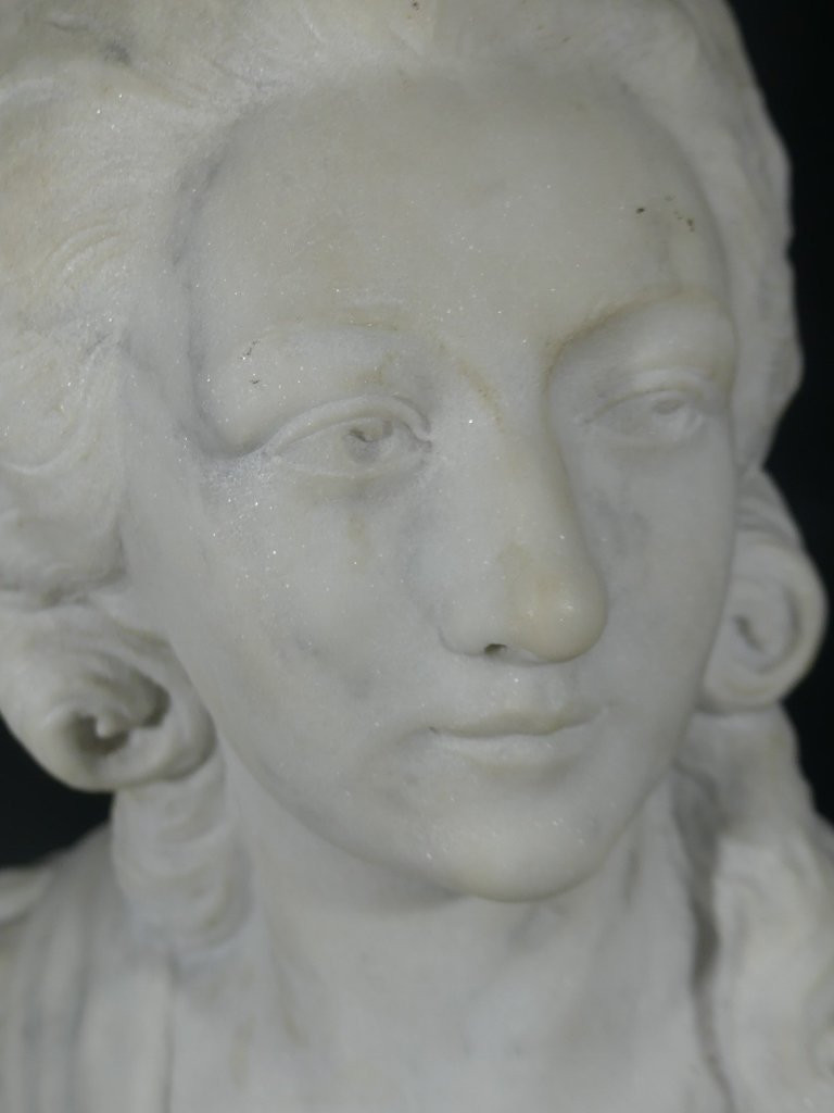 Buste De Jeune Femme En Marbre Signé A Bartel, époque XIX ème -photo-7
