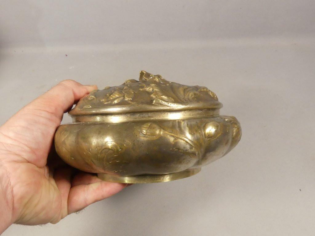 Lerolle Frères, Poppy Box In Double Patinated Bronze With Gilt And Silver, Napoleon III-photo-3