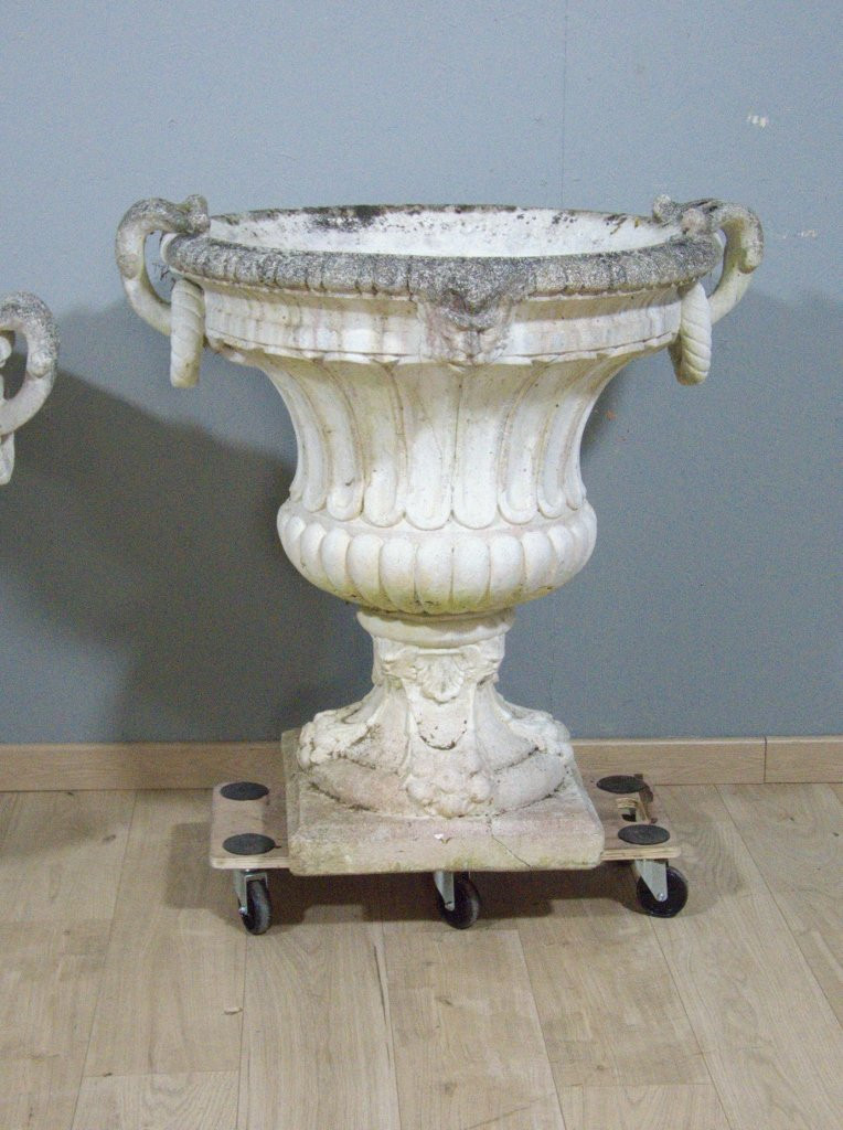 Pair Of Large Garden Vases (height 91 Cm) In Reconstituted Stone Cement Neoclassical-photo-3