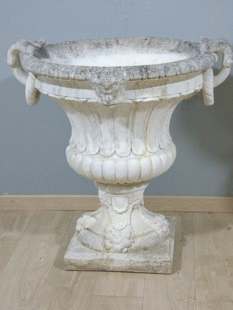 Pair Of Large Garden Vases (height 91 Cm) In Reconstituted Stone Cement Neoclassical-photo-4