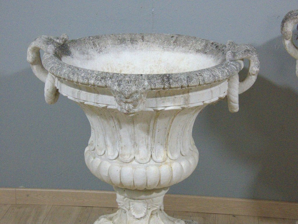Pair Of Large Garden Vases (height 91 Cm) In Reconstituted Stone Cement Neoclassical-photo-2