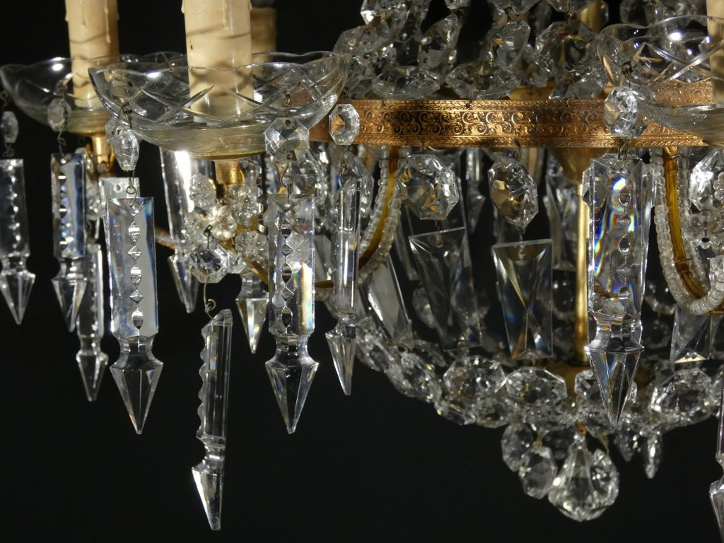 Hot Air Balloon Basket Chandelier In Brass, Glass And Crystal With 12 Lights, Mid-20th Century-photo-3