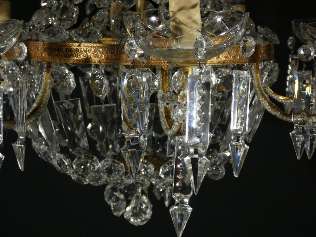 Hot Air Balloon Basket Chandelier In Brass, Glass And Crystal With 12 Lights, Mid-20th Century-photo-4