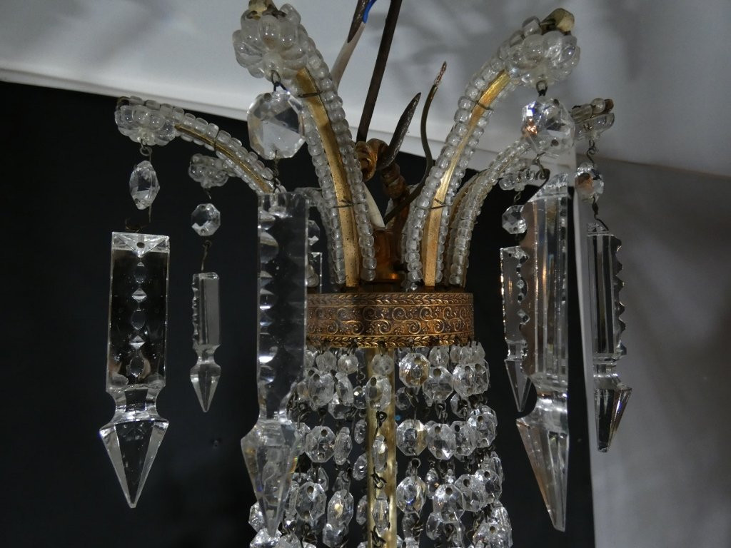 Hot Air Balloon Basket Chandelier In Brass, Glass And Crystal With 12 Lights, Mid-20th Century-photo-6
