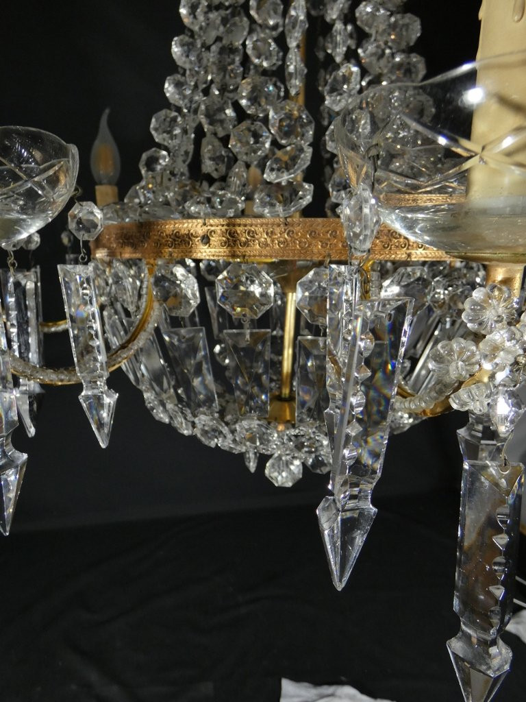 Hot Air Balloon Basket Chandelier In Brass, Glass And Crystal With 12 Lights, Mid-20th Century-photo-8