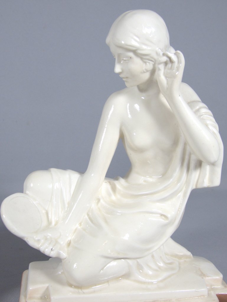 Pair Of Art Deco Earthenware Statuettes Or Bookends Of Women, Circa 1930-photo-4
