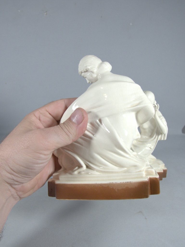 Pair Of Art Deco Earthenware Statuettes Or Bookends Of Women, Circa 1930-photo-6