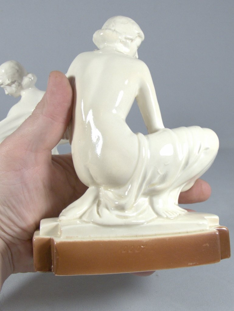 Pair Of Art Deco Earthenware Statuettes Or Bookends Of Women, Circa 1930-photo-7