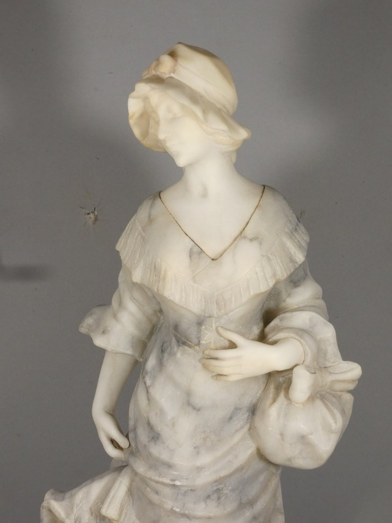 Antonio Cuzzini, sculpture en albâtre jeune femme, Italie vers 1920-photo-2