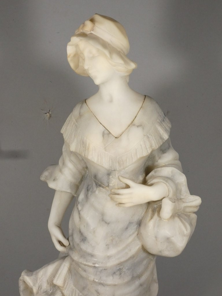 Antonio Cuzzini, sculpture en albâtre jeune femme, Italie vers 1920-photo-3