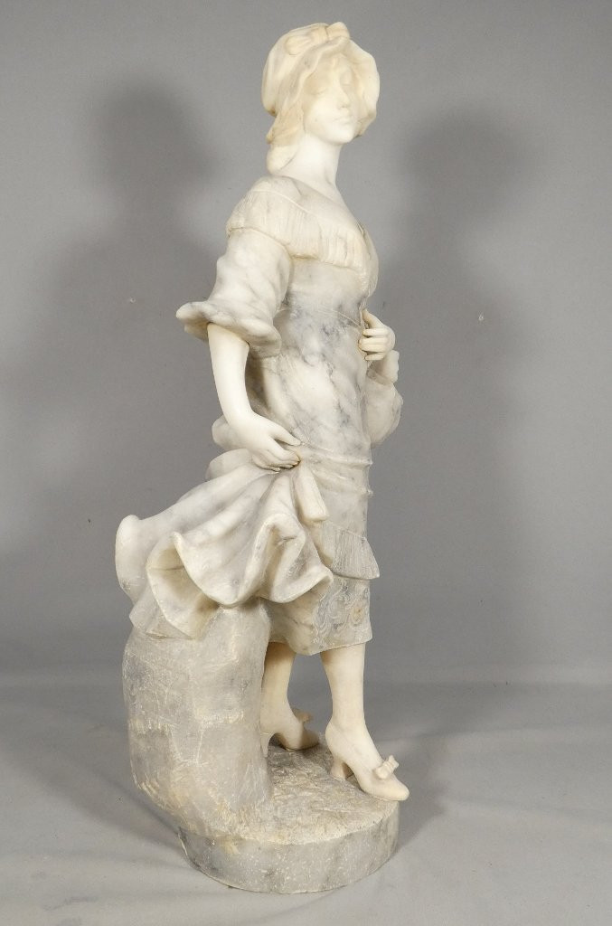 Antonio Cuzzini, sculpture en albâtre jeune femme, Italie vers 1920-photo-4