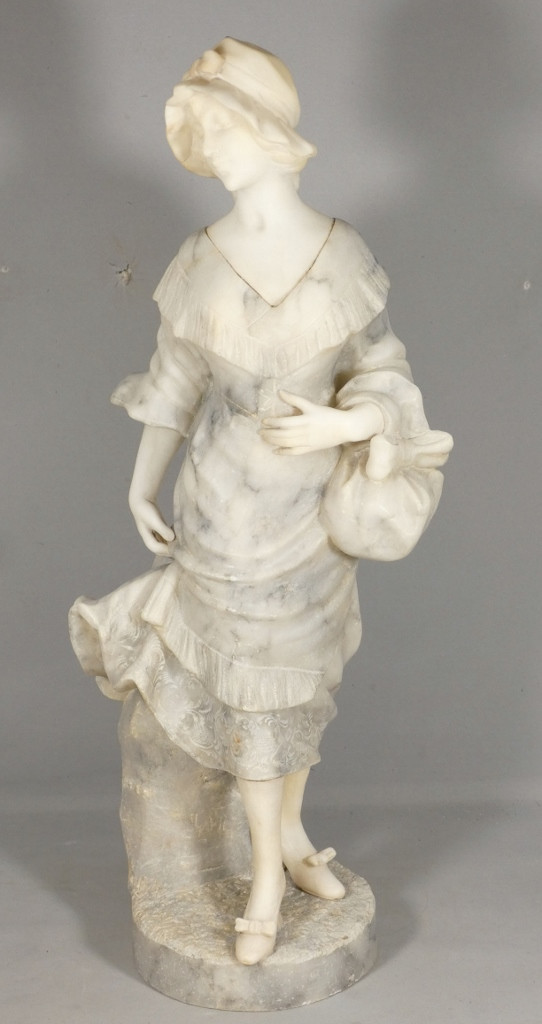 Antonio Cuzzini, sculpture en albâtre jeune femme, Italie vers 1920