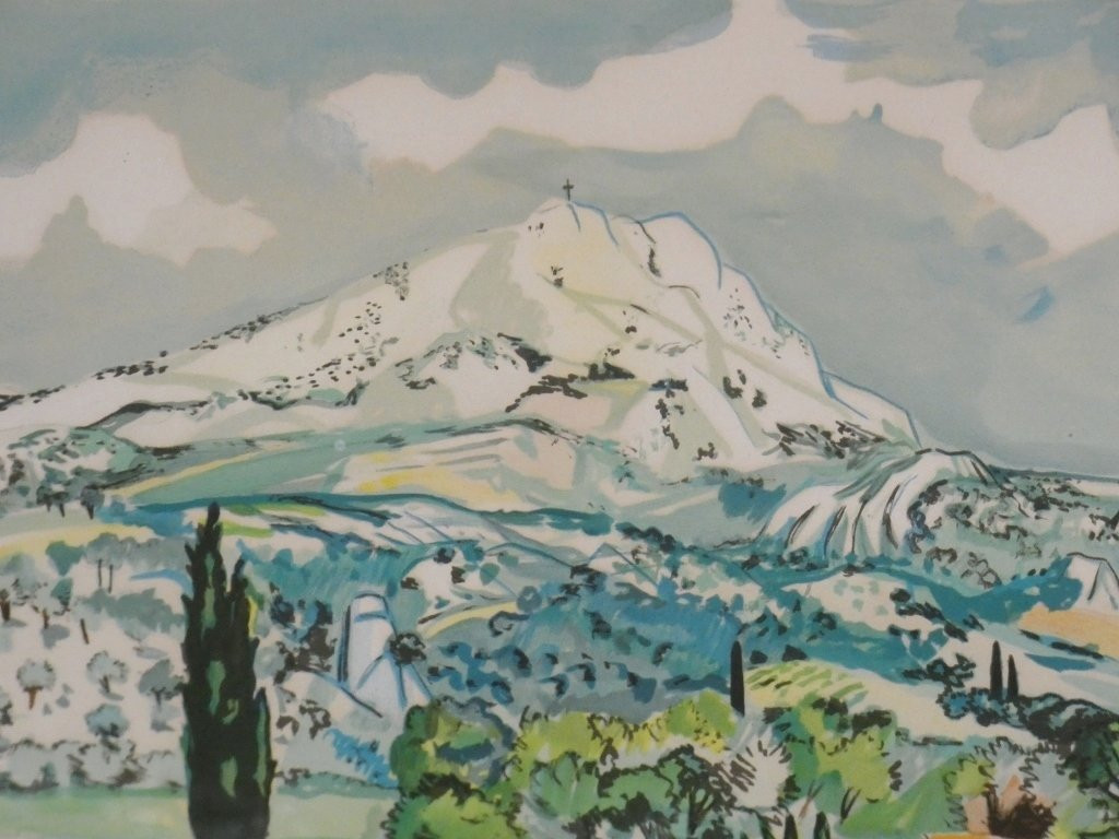 Yves Brayer And The Sainte Victoire Mountain, Provençal Landscape Lithograph-photo-3