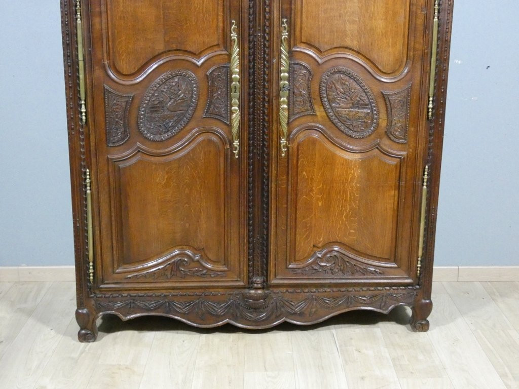  Norman Wedding Armoire In Oak With Mesh And Carvings Of Doves And Flowers, 18th Century-photo-3