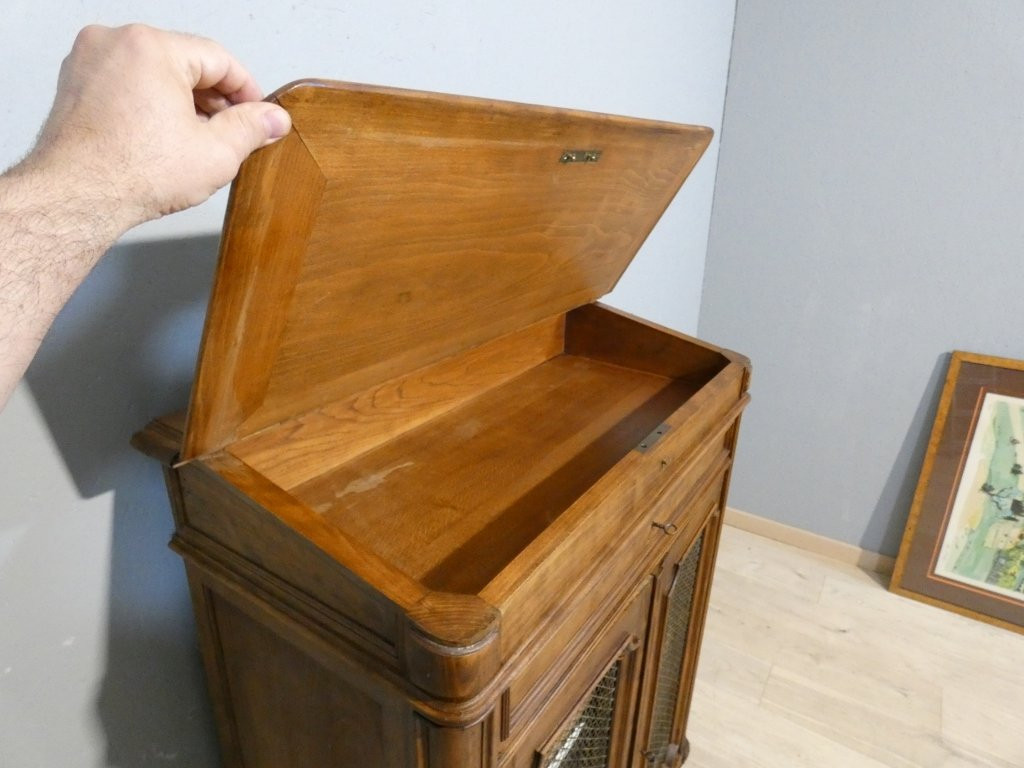 Meuble cartonnier de notaire avec pupitre, bois naturel style Louis XV vers 1900-photo-2