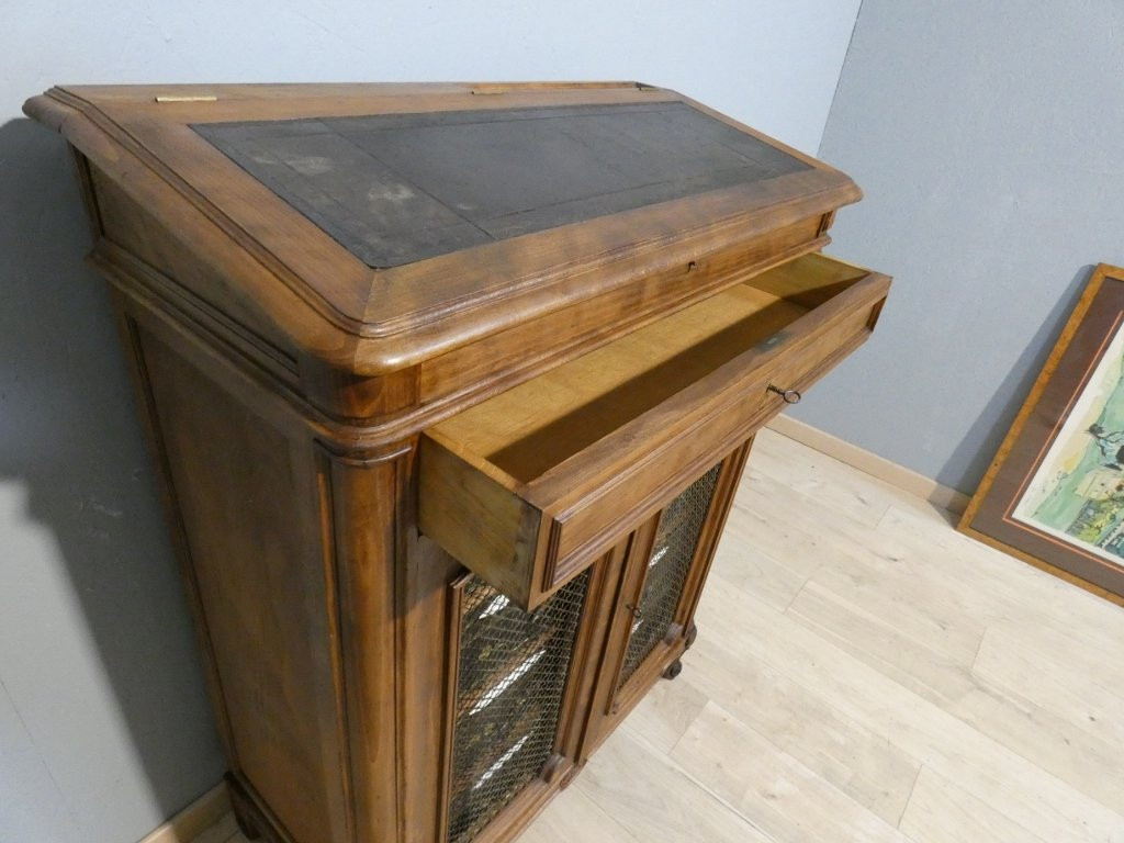 Meuble cartonnier de notaire avec pupitre, bois naturel style Louis XV vers 1900-photo-3