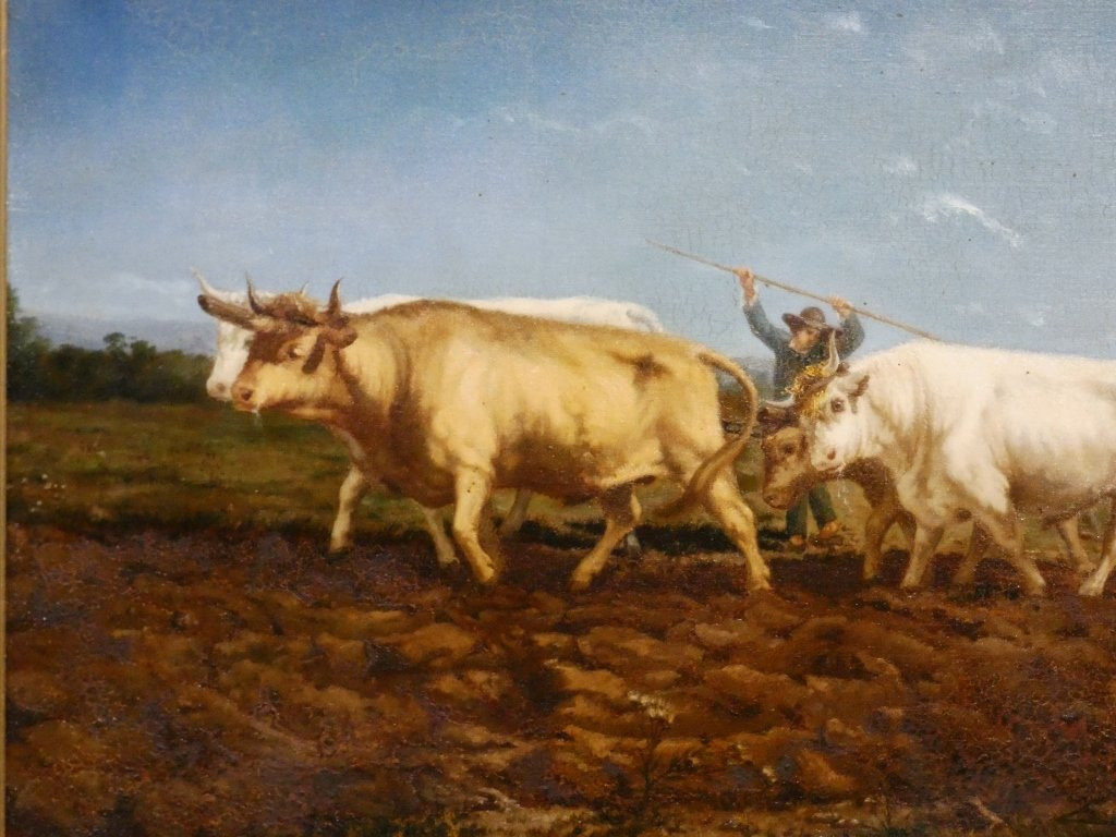 Rosa Bonheur (d&#039;apr&egrave;s) le Labourage Nivernais, huile sur toile cadre dor&eacute;, XIX &egrave;me-photo-2