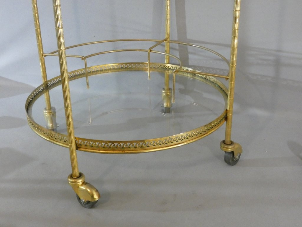 Trolley, Serving Trolley, Rolling Bar In Brass And Glass, Jansen, Baguès, 1960s-photo-4