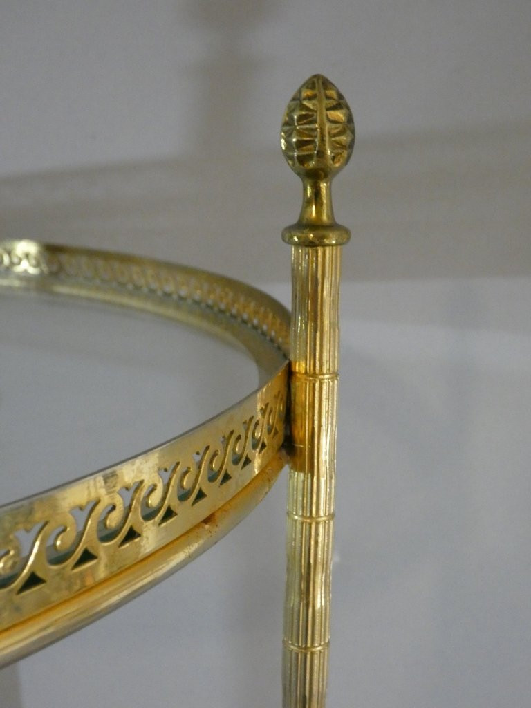 Trolley, Serving Trolley, Rolling Bar In Brass And Glass, Jansen, Baguès, 1960s-photo-5