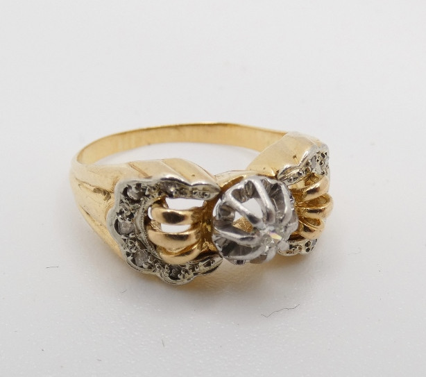 Ring From The 30s-40s In Yellow Gold And Diamond, Size 53