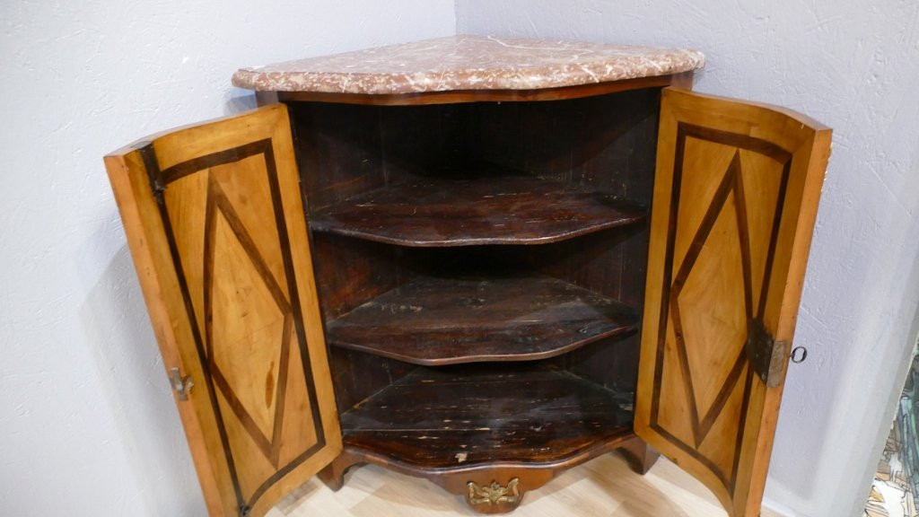 Encoignure d'époque Régence En Marqueterie De Palissandre Et Bronze Doré, XVIII ème-photo-7