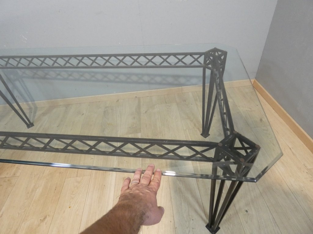 Dining Table For 8 People In Wrought Iron And Glass, 1970-80 Period-photo-4