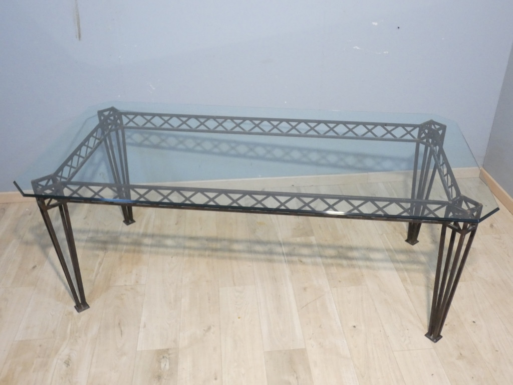 Dining Table For 8 People In Wrought Iron And Glass, 1970-80 Period