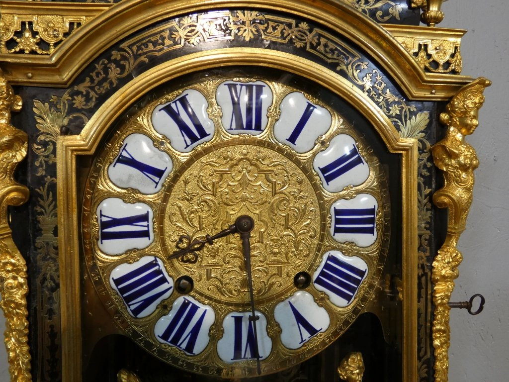 Pendule en cartel d'époque Louis XIV en marqueterie Boulle, horloger Masson à Paris, XVIII ème-photo-6