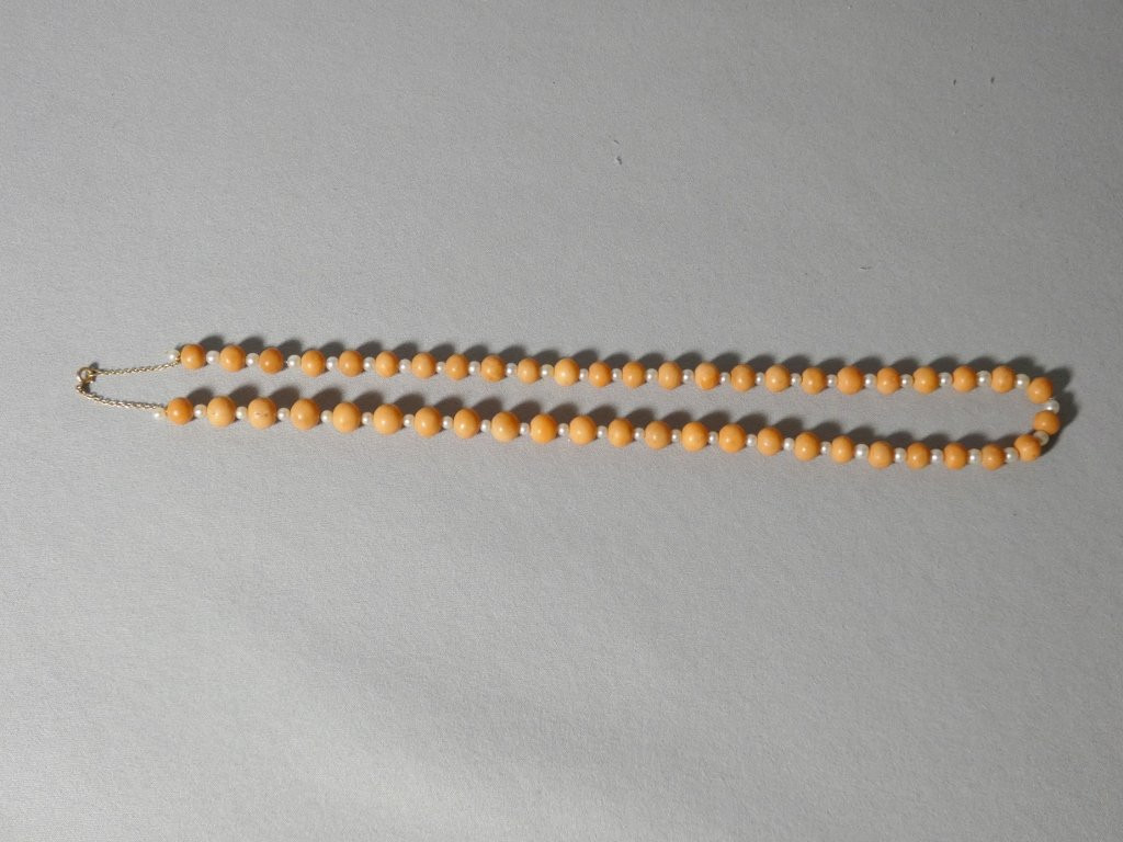 Pearl And Coral Necklace With Gold Chain Clasp, Early 20th Century-photo-2