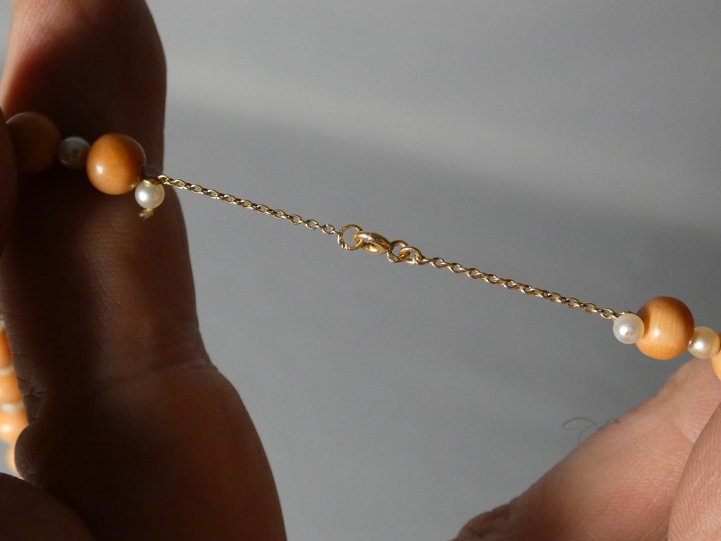 Pearl And Coral Necklace With Gold Chain Clasp, Early 20th Century-photo-2