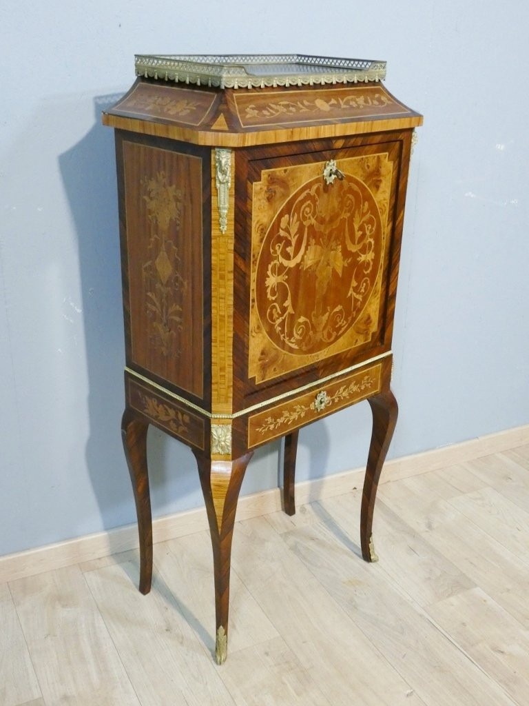 Lady's Secretary In Cabinet, Bonheur Du Jour, Rosewood, Rosewood Marquetry, 19th Century-photo-2