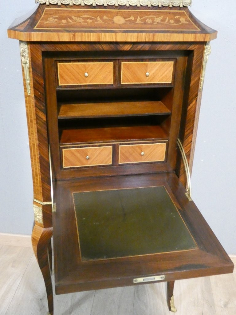 Lady's Secretary In Cabinet, Bonheur Du Jour, Rosewood, Rosewood Marquetry, 19th Century-photo-4