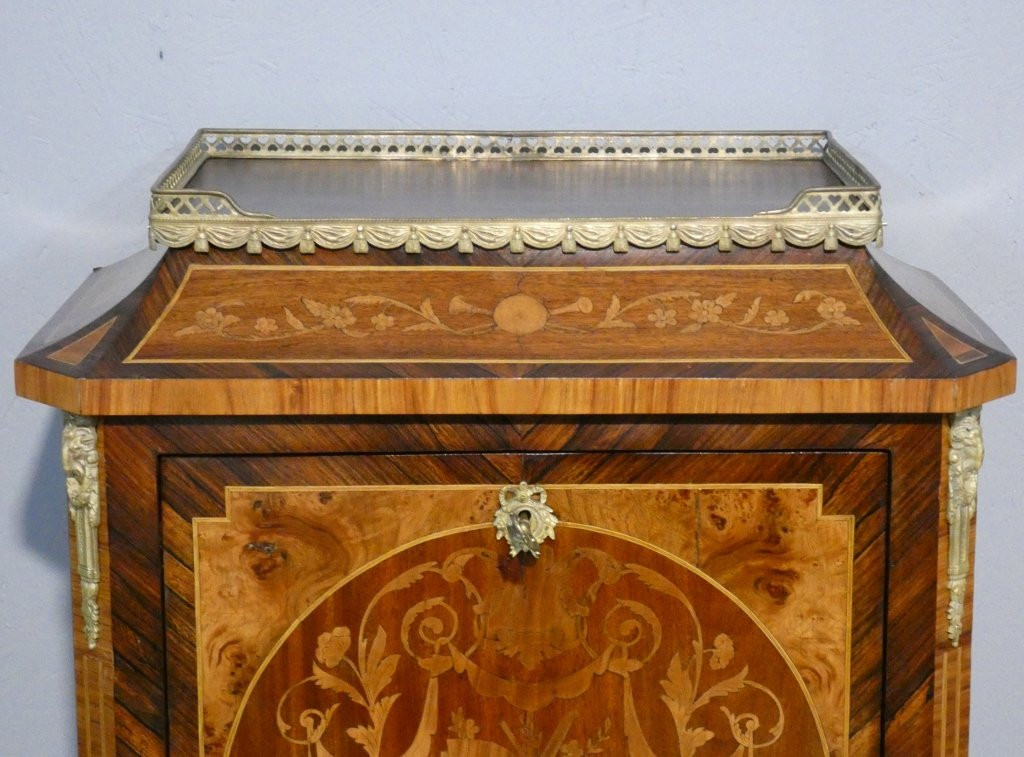 Lady's Secretary In Cabinet, Bonheur Du Jour, Rosewood, Rosewood Marquetry, 19th Century-photo-3