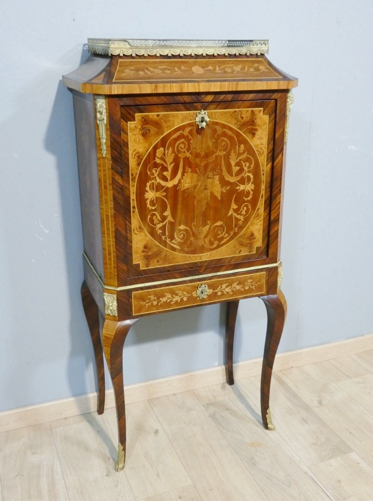 Lady's Secretary In Cabinet, Bonheur Du Jour, Rosewood, Rosewood Marquetry, 19th Century