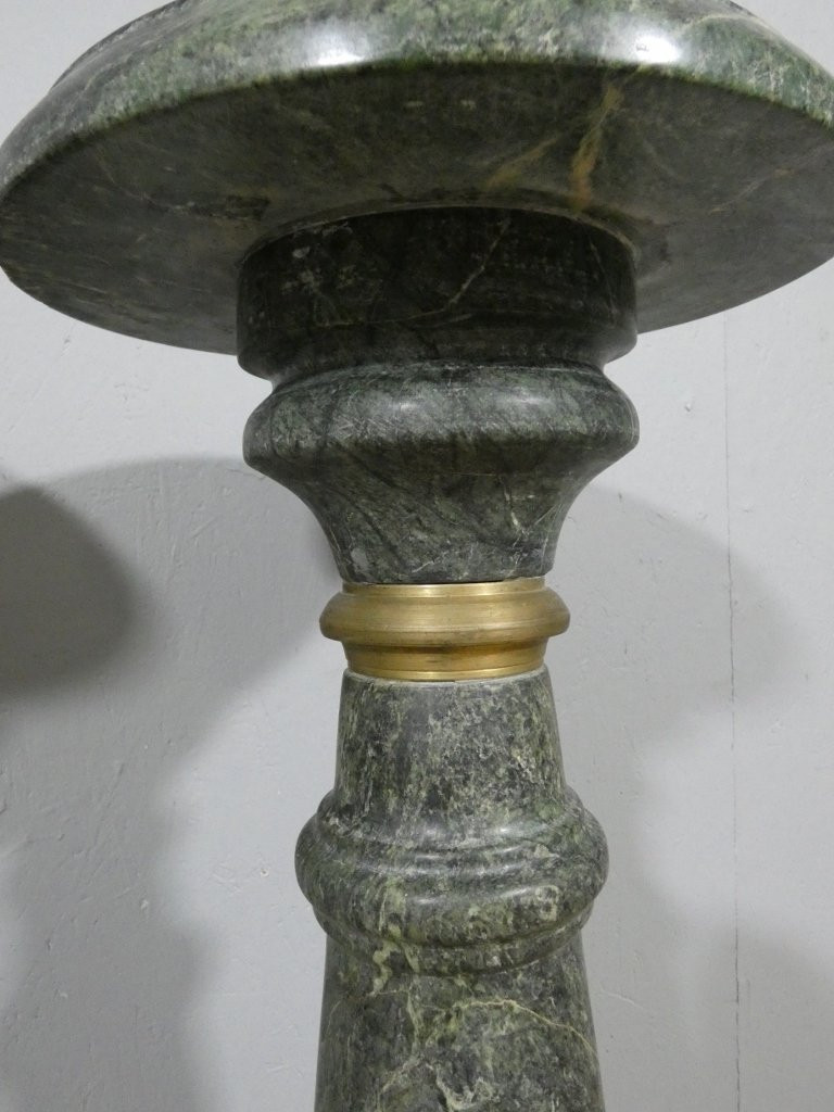 Pair Of Green Marble And Brass Presentation Columns, Mid-20th Century-photo-4