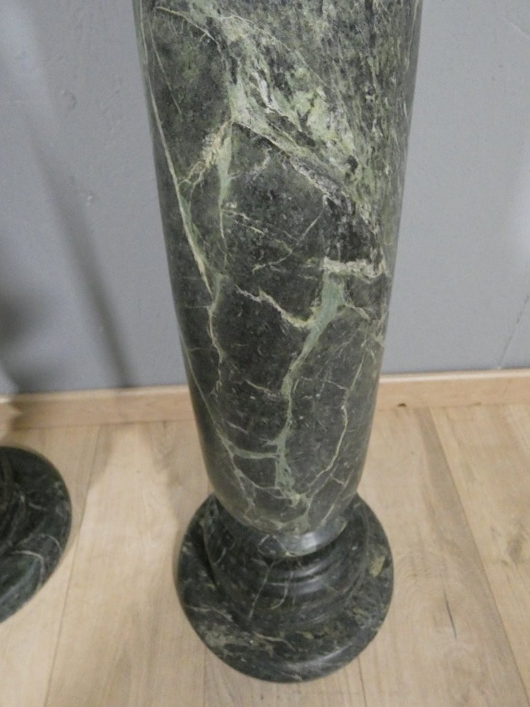 Pair Of Green Marble And Brass Presentation Columns, Mid-20th Century-photo-7