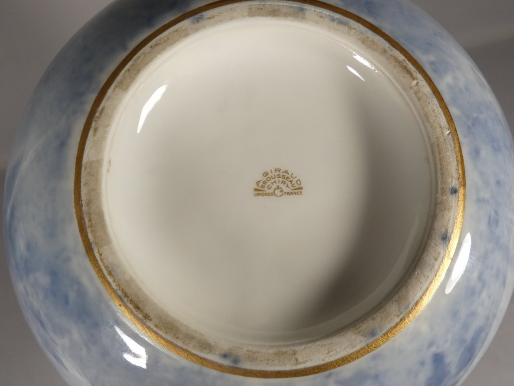 Blue Roses, Limoges Porcelain Ball Vase Painted By Marcadet-photo-5