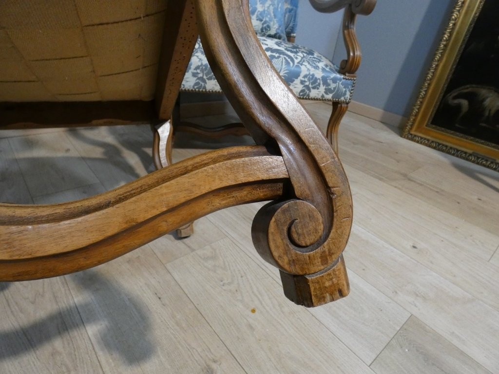 Pair Of Louis XIII Style Armchairs In Carved Walnut, Late 19th Century-photo-7