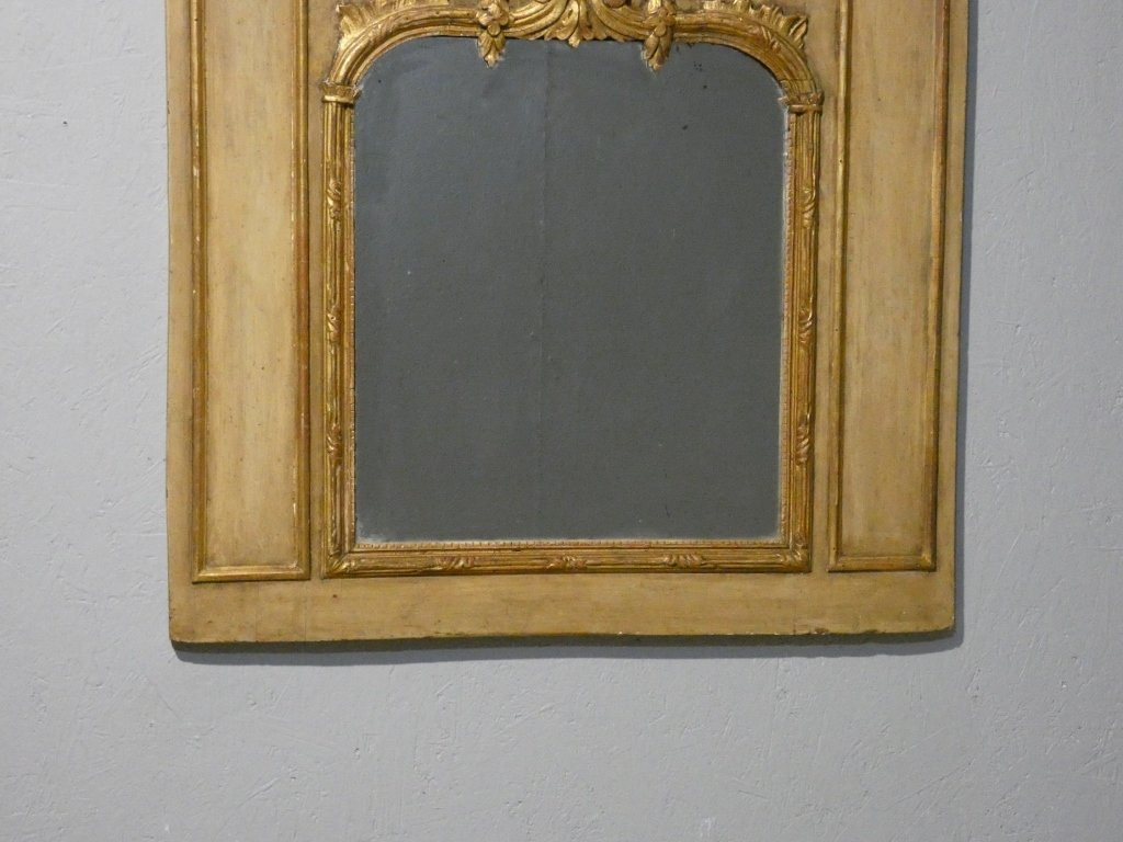 Louis XV Style Trumeau In Gilded And Painted Wood, Painting Of A Snow Scene With A Sleigh-photo-1