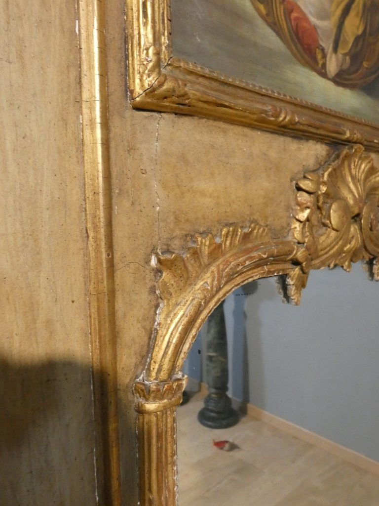 Louis XV Style Trumeau In Gilded And Painted Wood, Painting Of A Snow Scene With A Sleigh-photo-4