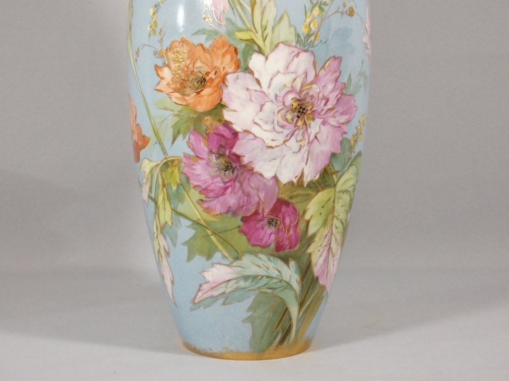 Pavots et roses, vase en porcelaine de Limoges Bernardaud début XX ème-photo-2