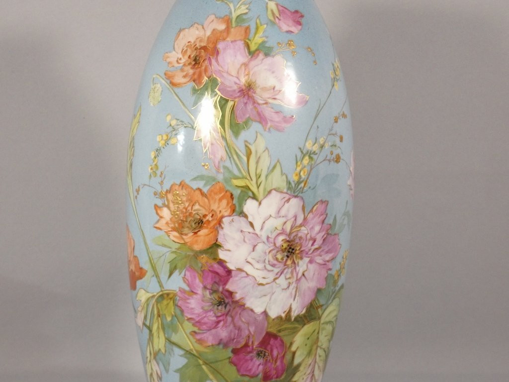 Pavots et roses, vase en porcelaine de Limoges Bernardaud début XX ème-photo-3