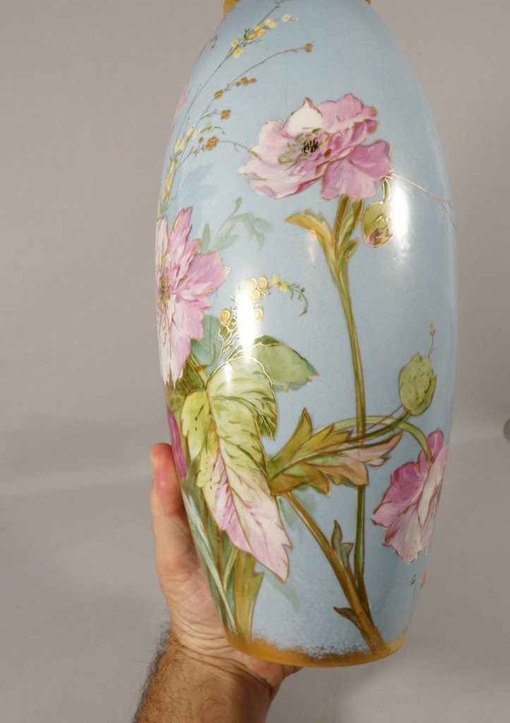 Pavots et roses, vase en porcelaine de Limoges Bernardaud début XX ème-photo-5