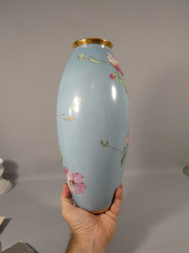 Pavots et roses, vase en porcelaine de Limoges Bernardaud début XX ème-photo-7