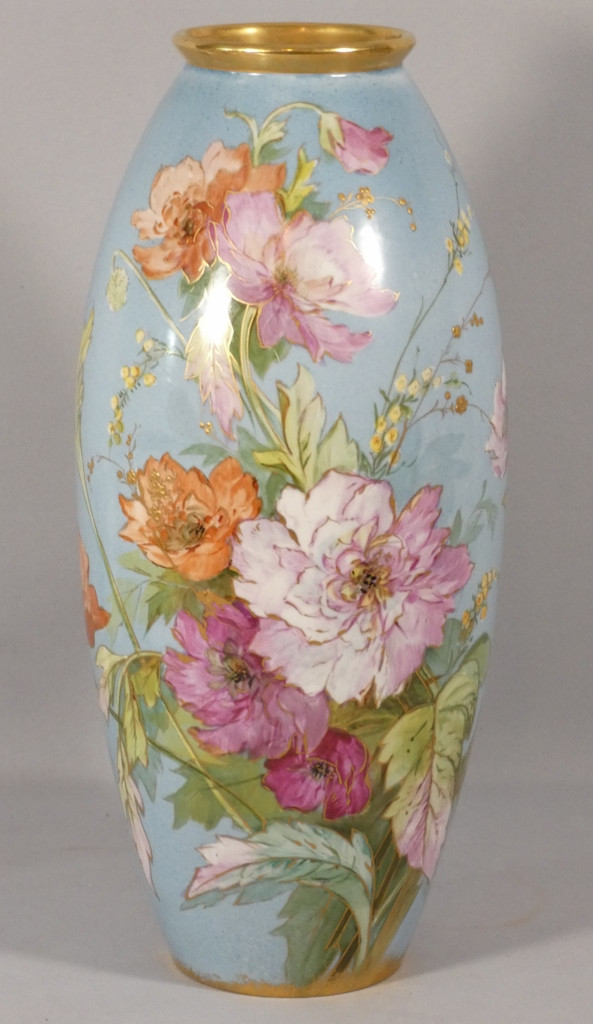 Pavots et roses, vase en porcelaine de Limoges Bernardaud début XX ème